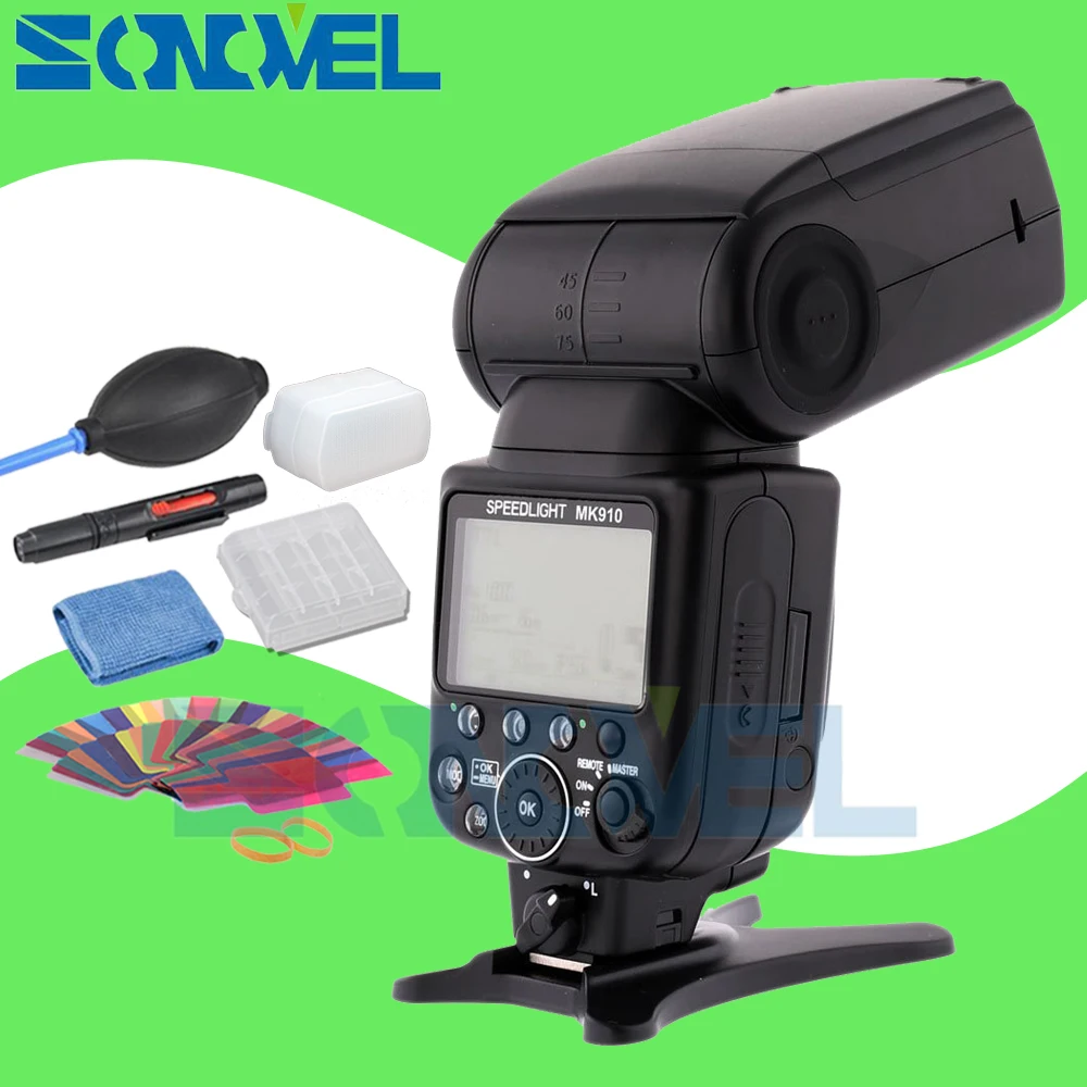 Flash speedlight para câmera nikon, flash master & escravo meike mk910
