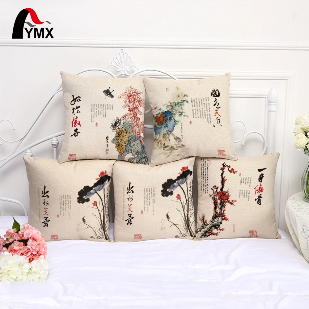 

Chinese Style Cushion Cover Cotton and Linen Creative Cushions Cover For Soft Pillowcase Home Decorative Pillow Cases