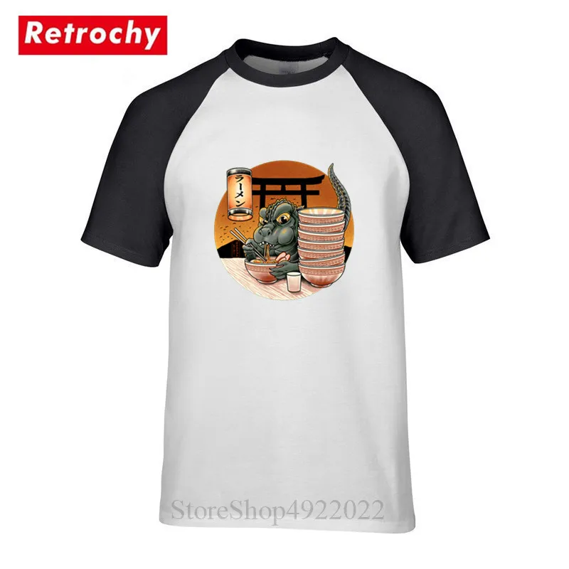 Funny Japan Cartoon Ramenzilla Dragon T Shirt Men Anime King of Monster T-shirt On Sale Dragons Eat Noodles Adult Tshirt | Мужская