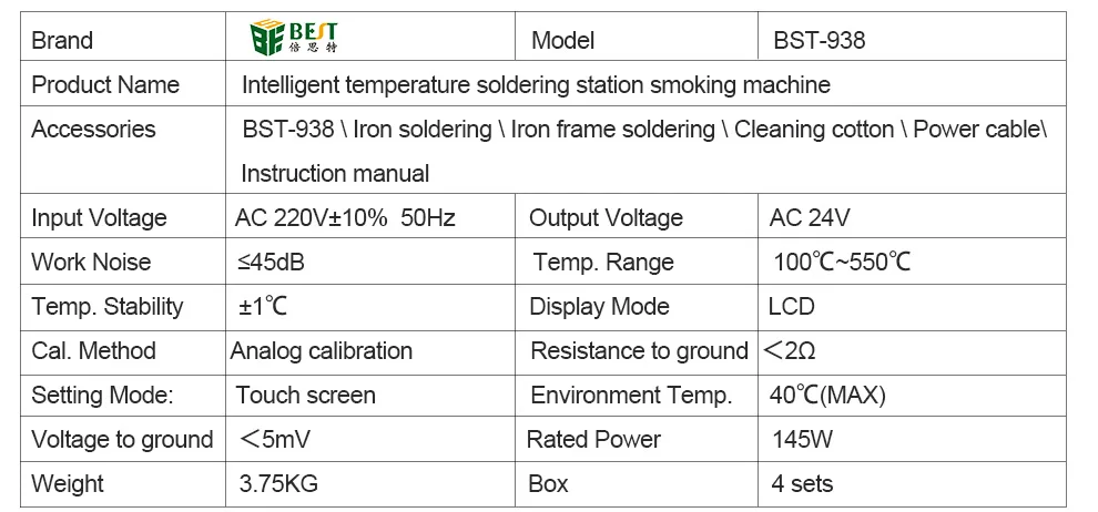 BST-938 Антистатическая паяльная станция с термостатом с инструмент для курения светодиодный светильник регулировка температуры паяльник станция инструмент