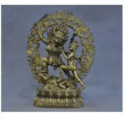 

Art Bronze home decoration Folk Culture Brass 10'' Elaborate Tibetan Yamantaka Yama Buddha Protector Deity Brass Statue