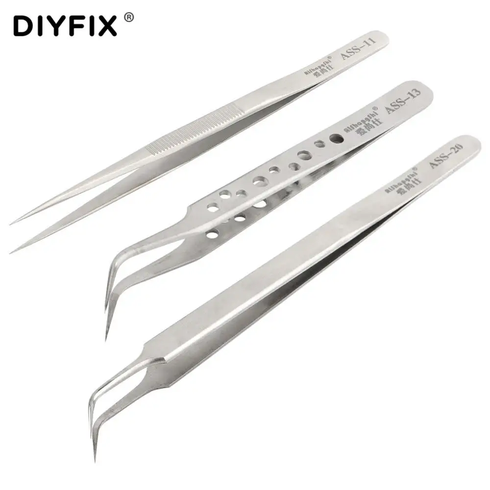 

DIYFIX Precision Tweezers Electronics Industrial Anti-static Straight Curved Tips Forceps Phone Repair Hand Tools for Component