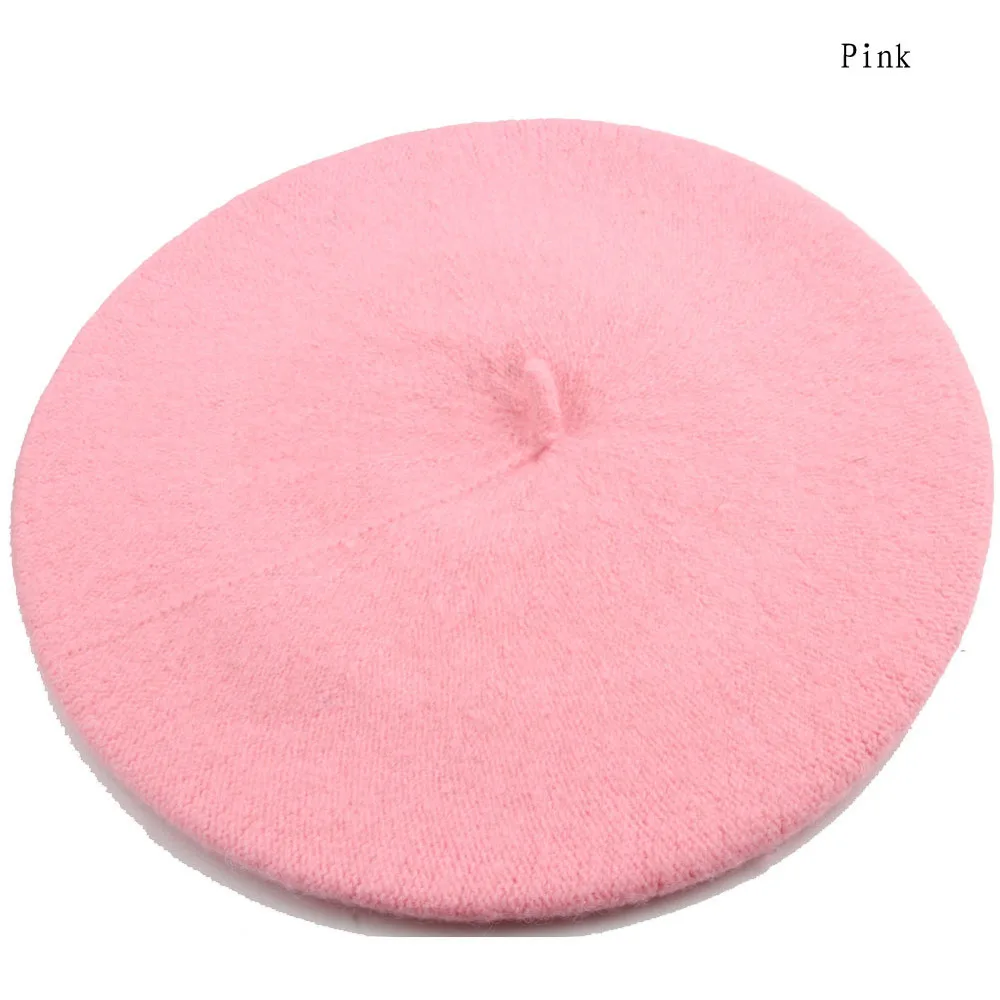 Дешевая модная новинка, женский шерстяной Одноцветный берет, женская кепка s, зимняя универсальная теплая прогулочная Кепка, 20 цветов - Цвет: Розовый