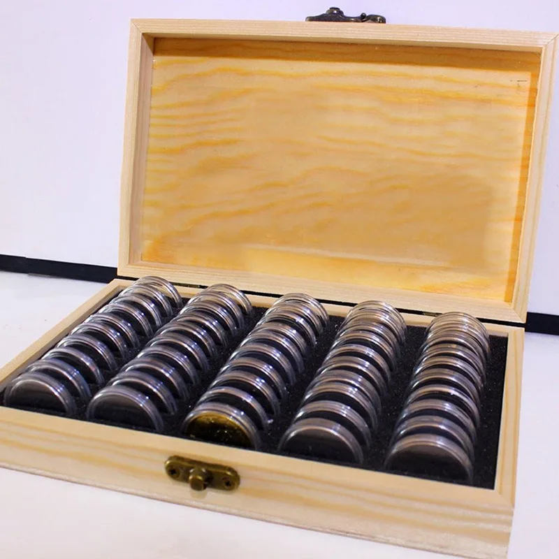 Mayitr Wood Coins Display Box Case Coins Storage Boxes Jewelry Box Home Storage Organization+mixed 50 25/2730mm Round boxes