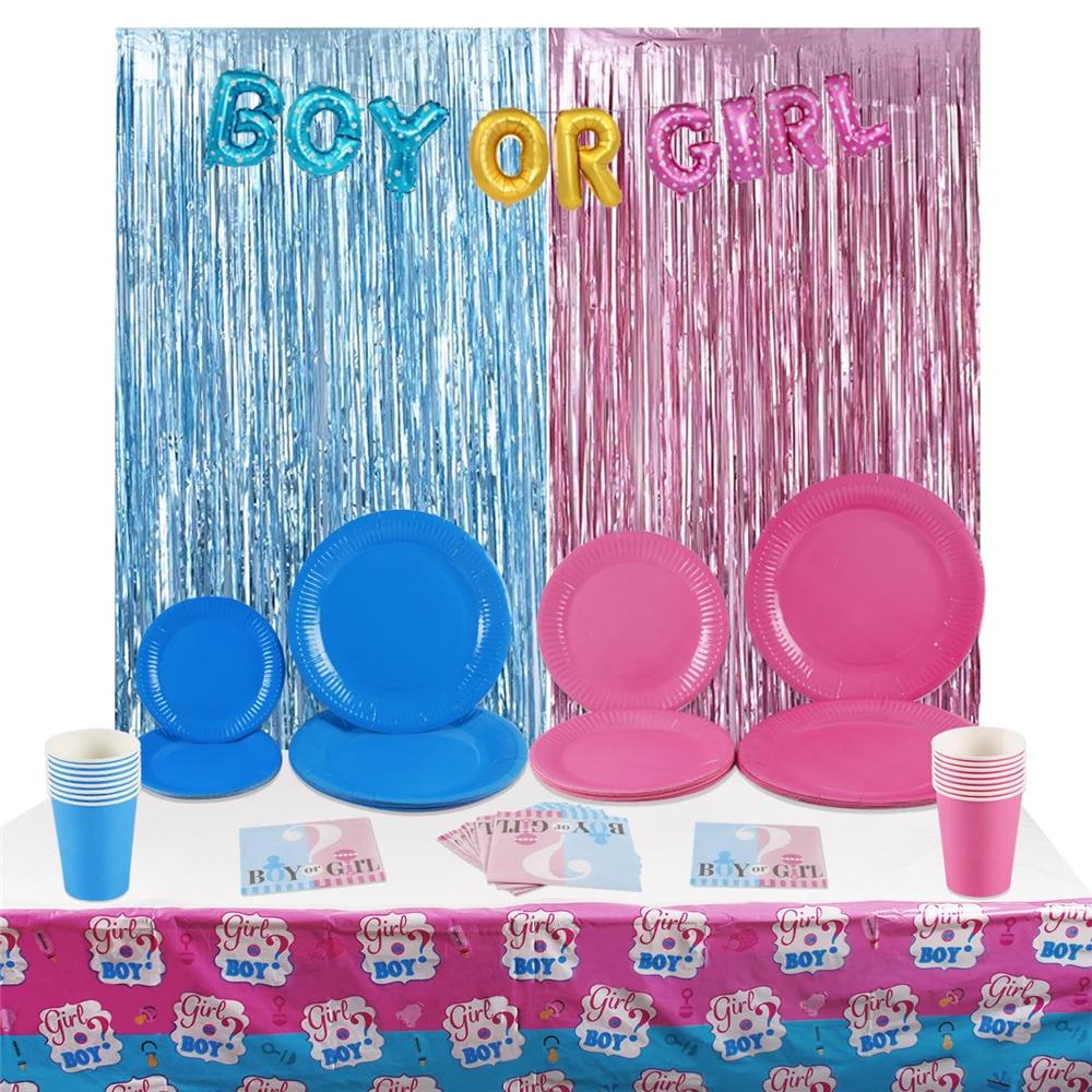 Staraise Boy or Girl Disposable Tableware Set For Birthday Party Decor Blue Pink Rain Curtain Tablecloth Party Supplies