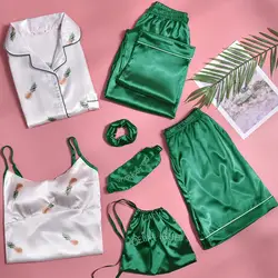 Женская пижама комплект 2019 весенние пикантные пижамы наборы для ухода за кожей обувь девочек одежда сна милые домашние 7 шт./компл