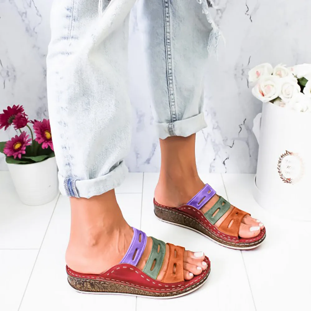 2019 Women's fashion plus size gladiator sandals ladies casual wedge with color matching platform sandals slippers 40J2 (10)