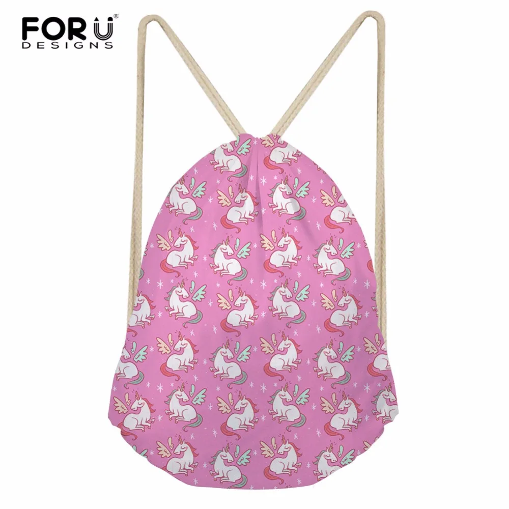 

FORUDESIGNS Women Drawstring Bag 3d Unicorn Prints Small Sport Bag for Kids Girls Satchel Backpack Polyester Mochila Escolar