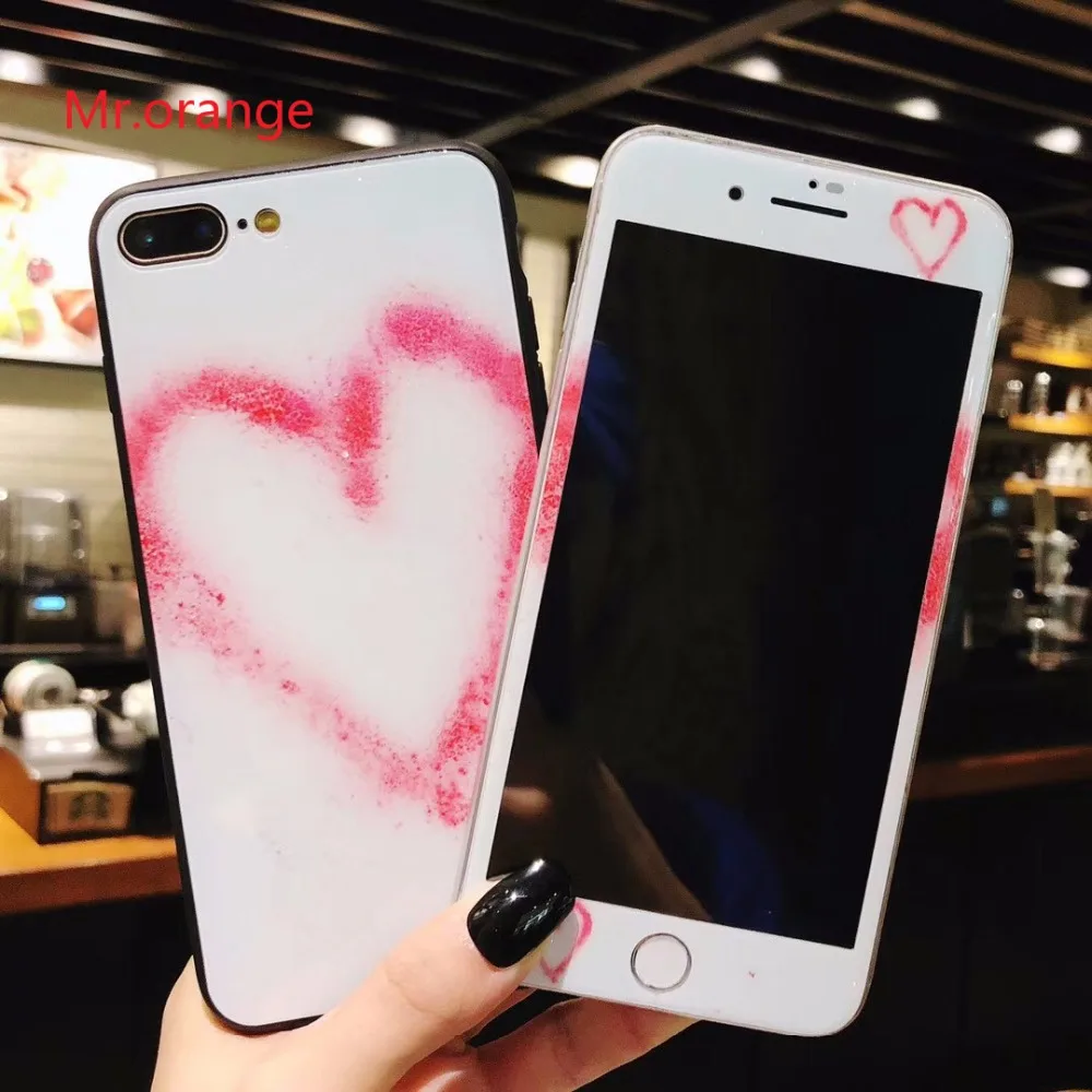 

2018 New Love Heart Tempered Glass Back Phone Case + Screen Protector for iPhone X 8 Plus 7 7Plus 6 6s Plus Back Cover Case