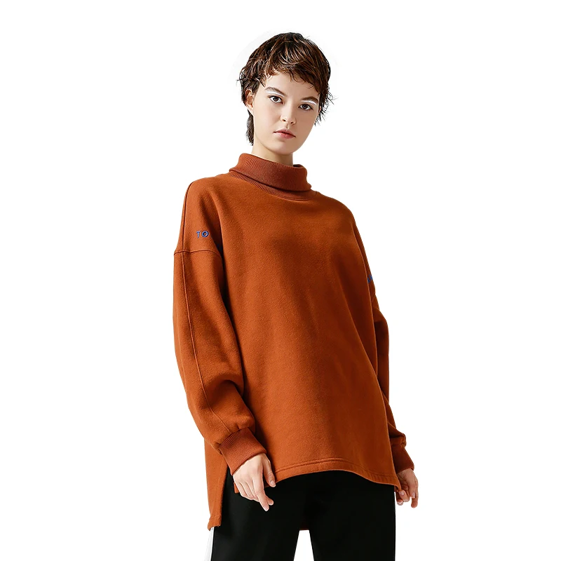  Toyouth Long Sweatshirt 2019 Autumn Hoodie Women Casual Solid Color Letter Embroidery Turtleneck Pu