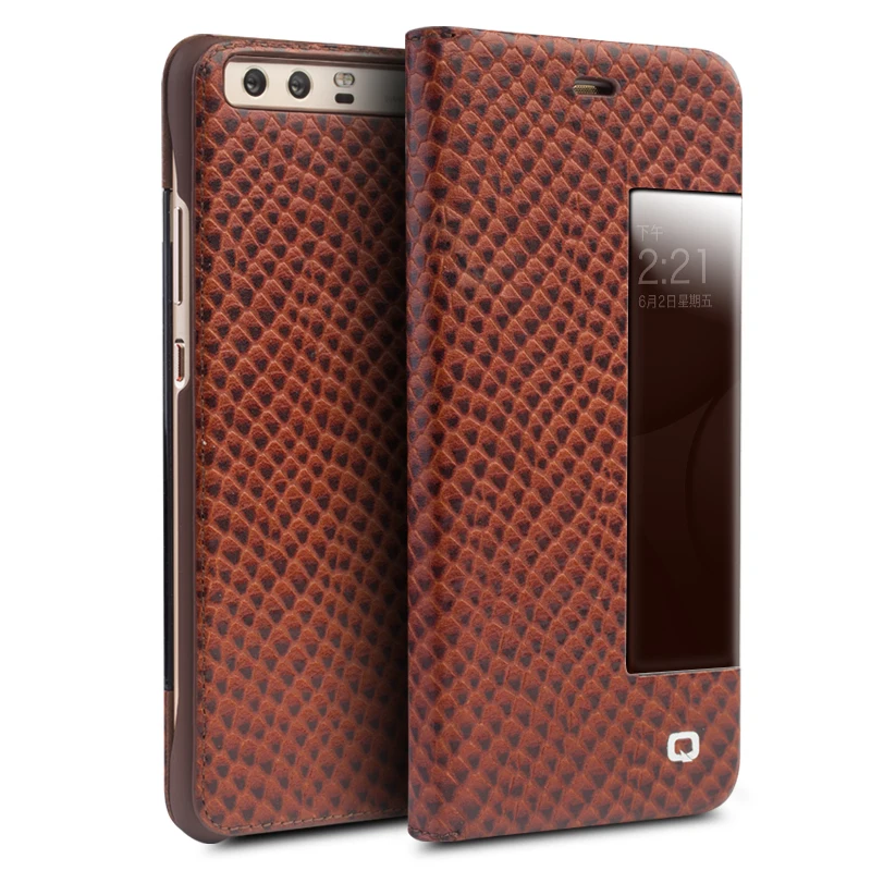 

Qialino Real Genuine Leather Case for Huawei Ascend P10 case for Huawei P10 Plus Flip Cover Smart View Window with Sleep Wake Up