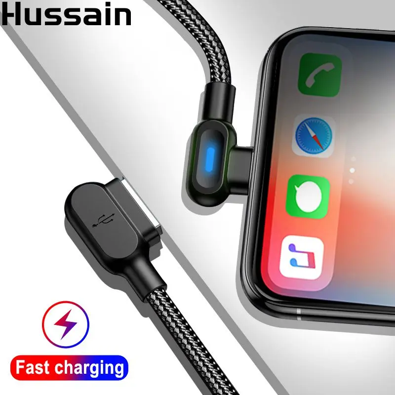

USB Cable For Iphone Fast Charging LED 90 Degree 2M 1M USB Cable For iPhone XR XS MAX X 8 7 6s Plus 5 Ipad Mini Usb Data Cable