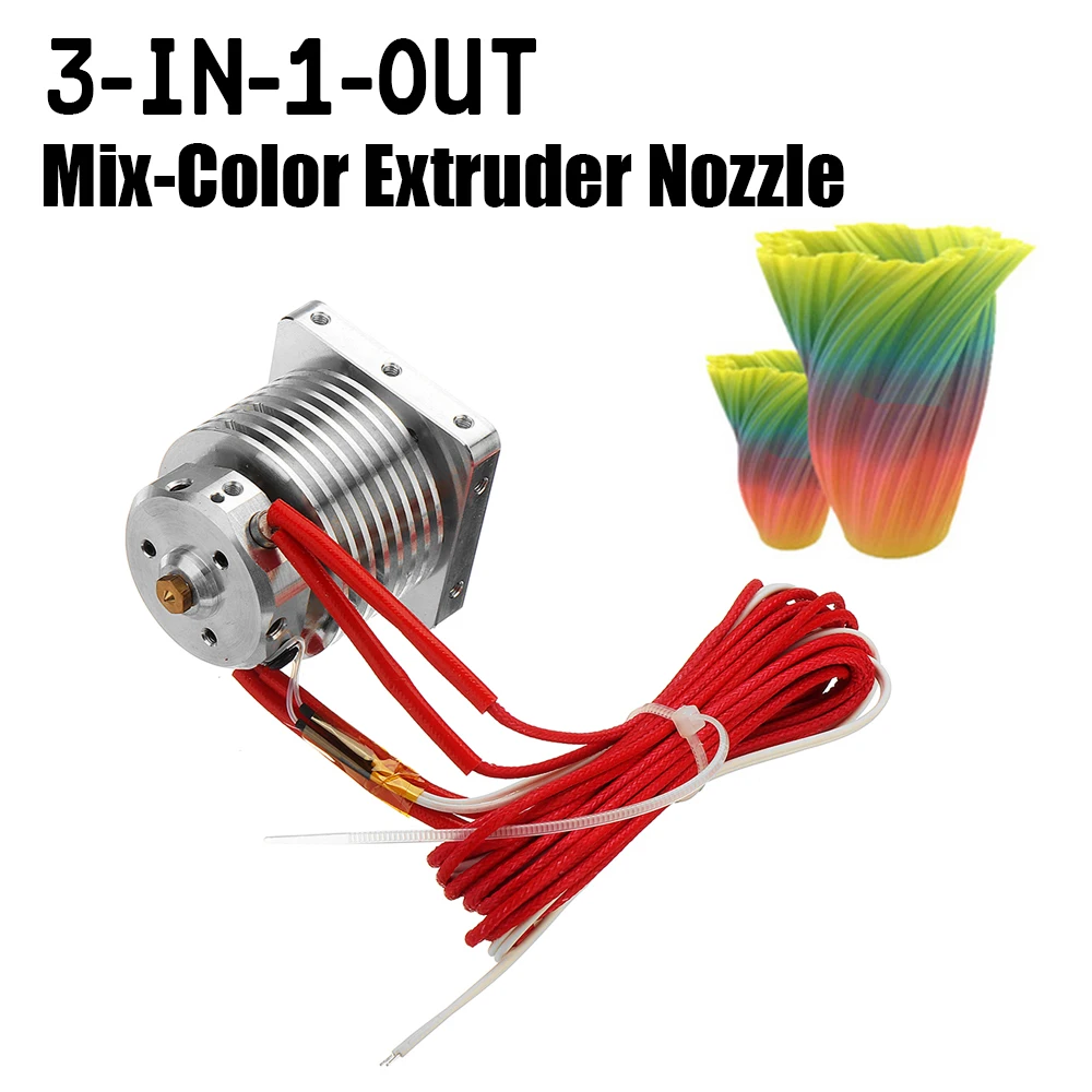 

12v 0.4mm 3-In-1-Out Mix-Color Extruder Nozzle with Cartridge Heater & Temperature Sensor for 3D Printing