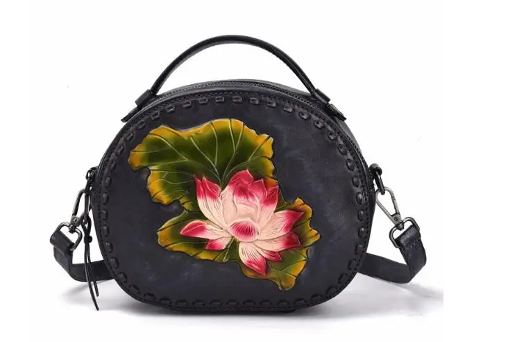 

2019 vintage vegetable tanned leather women's handbag hand brushed fist layer genuine leather messenger bag