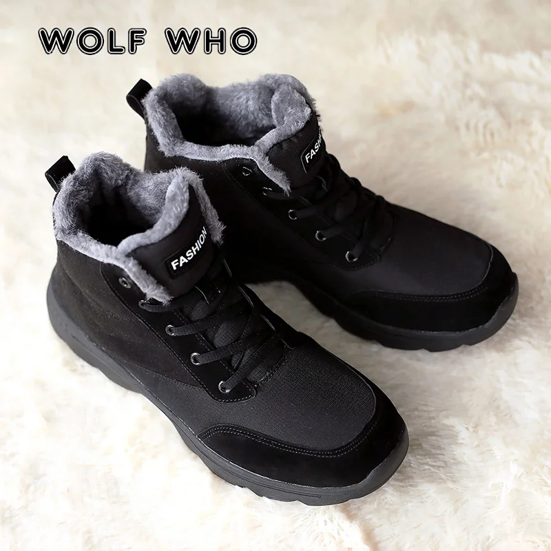 

WOLF WHO 2018 Winter Fur Warm Men Boots Man Casual Shoes Walking Rubber slip resistant Plus Size Footwear Male Sneakers X-138