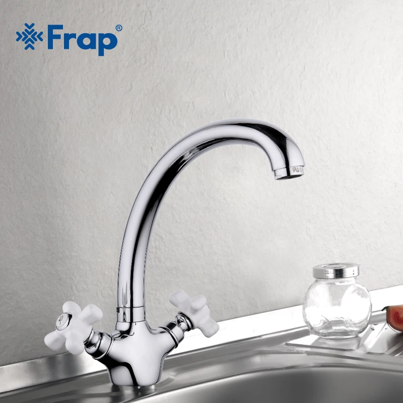 Frap Kitchen Taps cozinha faucet Silver Brass Swivel Spout Kitchen Faucet Double Handle Vessel Sink Mixer