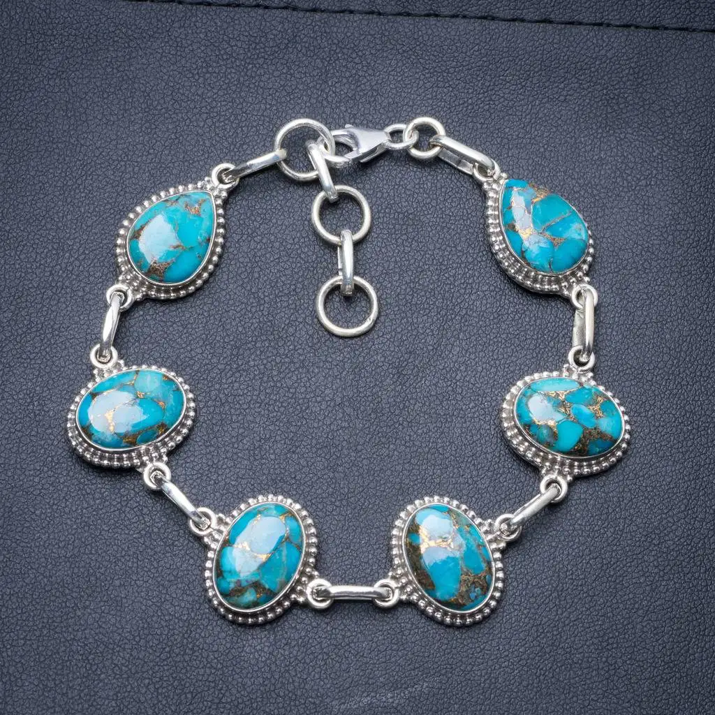 

Natural Turquoise Handmade Unique 925 Sterling Silver Bracelet 7 3/4-8 3/4" Y3408