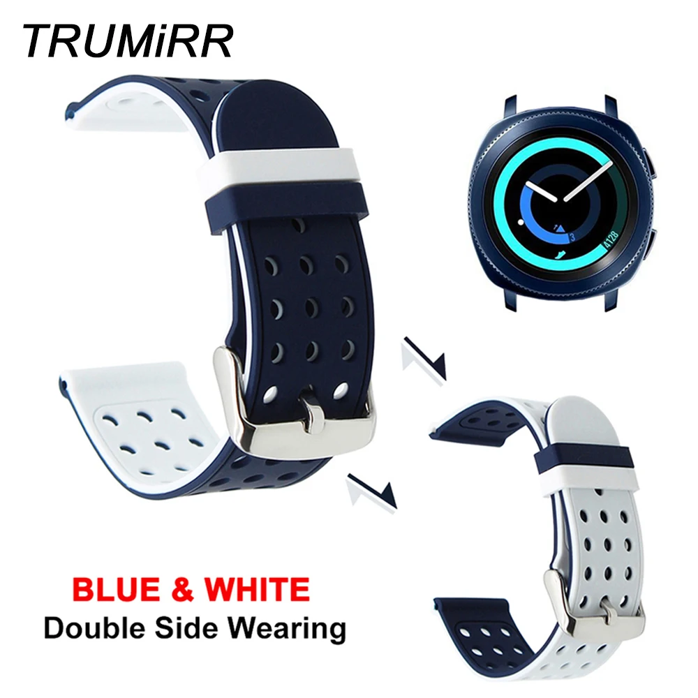 

20mm Silicone Rubber Watchband Double Color Wearing for Samsung Gear Sport SM-R600 Smart Watch Band Wrist Strap Bracelet Blue