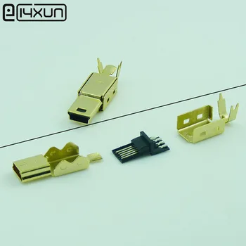 

50sets Mini USB 5PIN Welding Type Male Plug Gold Plated Connectors 4P USB Tail Socket 3 in 1 DIY Adapter for OD4.0 Cable