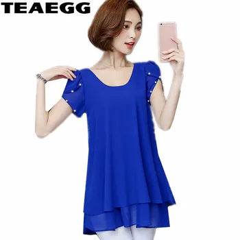 

TEAEGG Plus Size Tops Chiffon Blouse Blusas Mujer De Moda 2020 Blue Woman Shirt Summer Clothes Women Loose Ladies Blouses AL1172