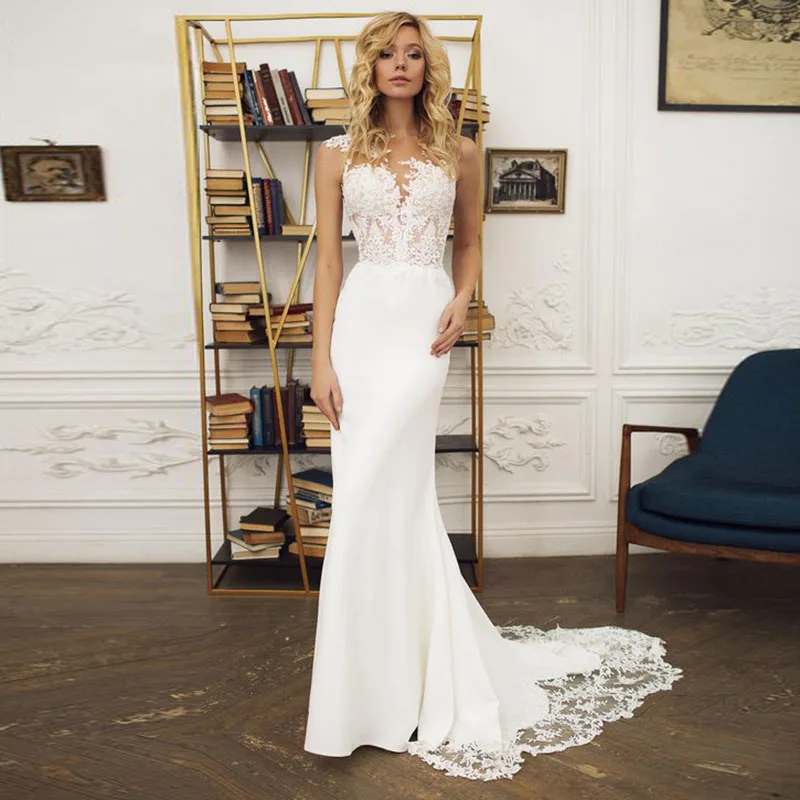

2019 Summer Mermaid Wedding Dresses Lace Appliques Bridal Gowns Lace Wedding Dresses Custom made Plus size