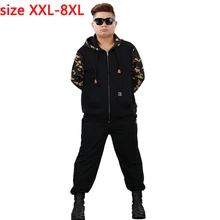 Новое поступление, Осенние супер большие мужские камуфляжные повседневные мужские костюмы с капюшоном на молнии с принтом, костюмы высокого качества размера плюс 2XL3XL4XL5XL6XL7XL8XL