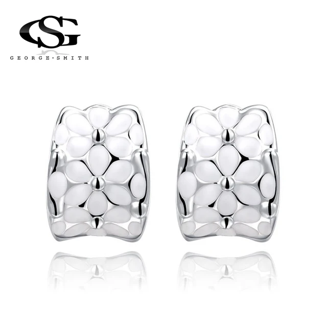 GS New White Flower Shiny Rhinestone Stainless Steel Crystal Earrings For Women GS New White Flower Shiny Rhinestone Stainless Steel Crystal Earrings For Women
