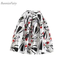 BunniesFairy,, летняя новинка, женская элегантная абстрактная ретро юбка с цветочным принтом розы, высокая талия, плиссированная юбка миди, Falda