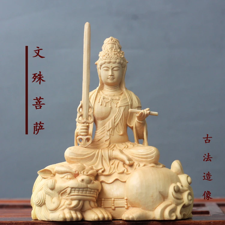 Резьба из самшита статуи Будды из массива дерева Манджушри Бодхисаттва богиня манжуар Samantabhadra ремесла подарки украшения рисунок