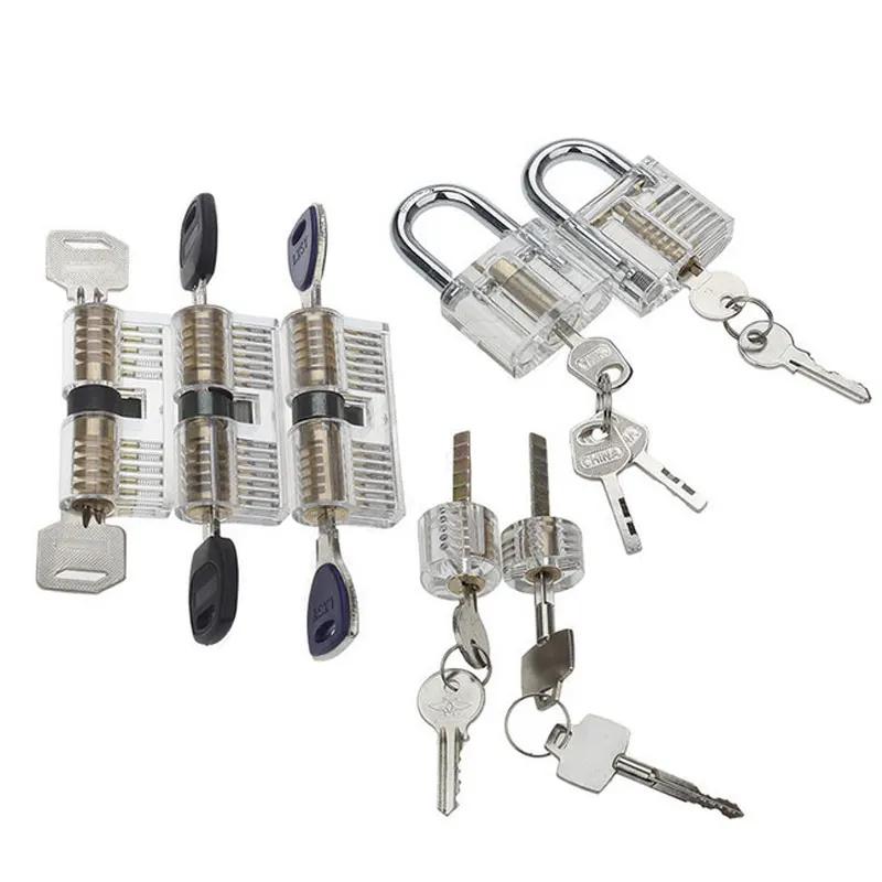 

7 Pcs Transparent Locks Padlock Visible Cutaway Full Kit For Players Practice AI88
