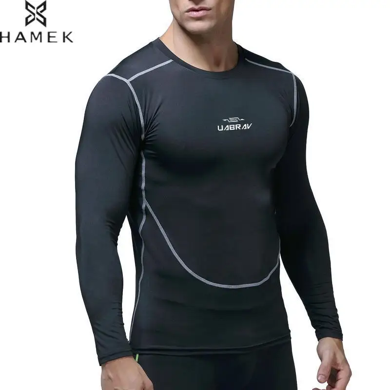 Mens Compression Basketball Training Shirts Running Long Sleeves T