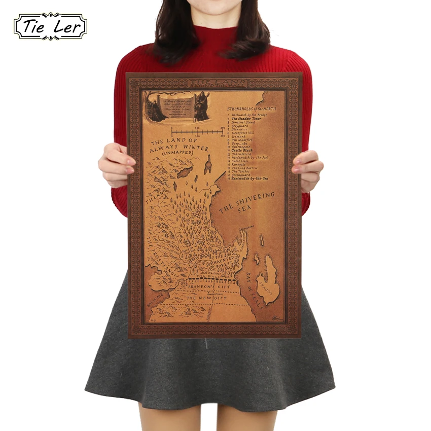 

TIE LER Game of Thrones Map Bar Cafe Decorative Painting Vintage Kraft Paper Poster Map Wall Sticker 42X28cm
