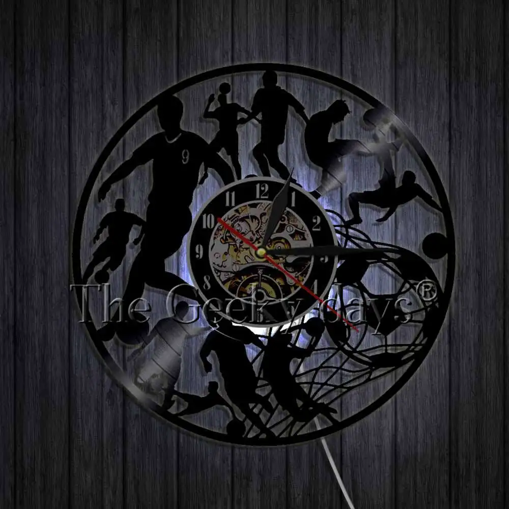 Футболист Месси 10 силуэт тени настенные часы современный дизайн футбол Виниловая пластинка настенные часы подарок для фанатов - Color: With LED Light