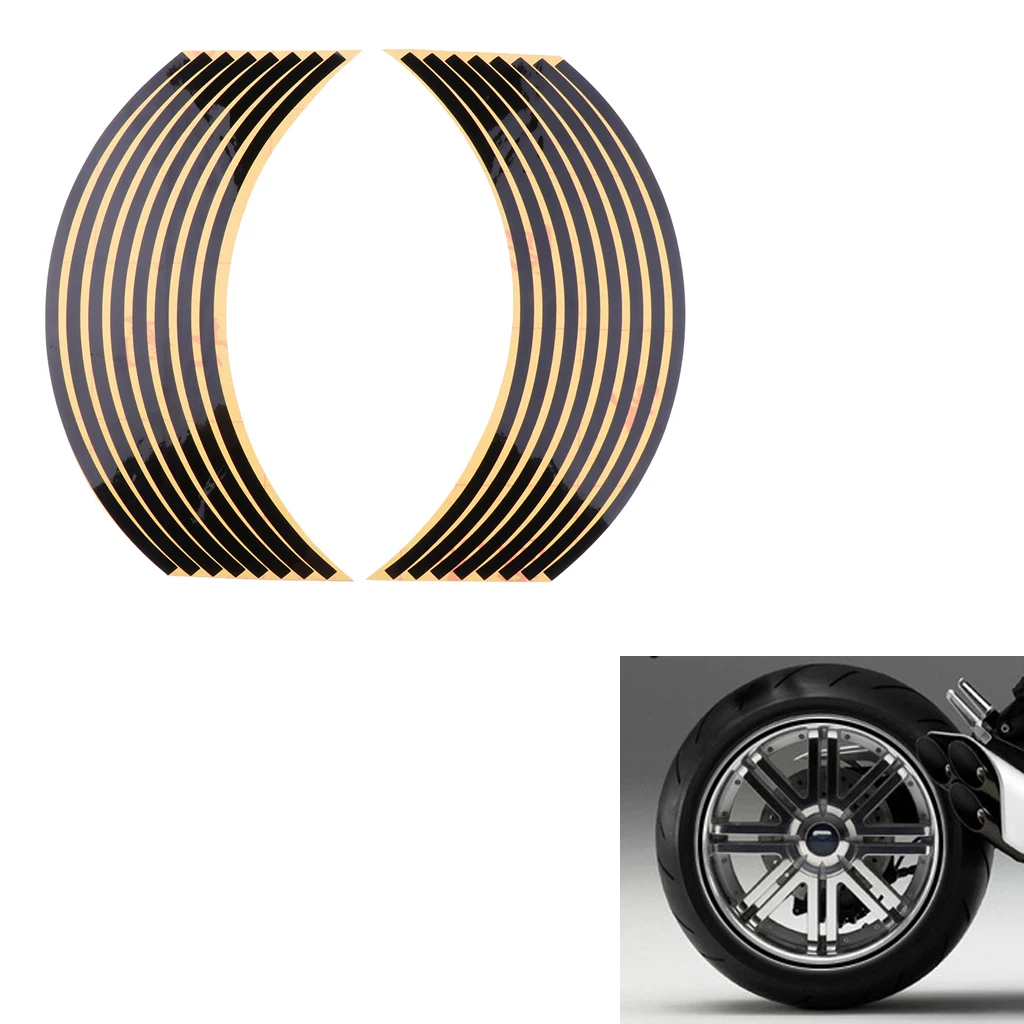 Motorcycle Rim Tape Reflective Wheel Stickers Decals Set Kit 17 Inch Pre-Curved For Easy Installation
