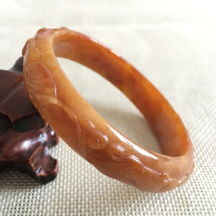 

A-5685 Vintage China Hand-carved Brown Jadeite Jade Gems Bracelet Bangle 58mm
