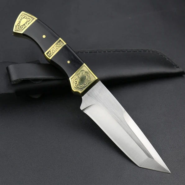

Hunting straight Stainless Steel Tactical Fixed Blade Knife Leather Sheath outdoor survival EDC tool camping kitchen knives