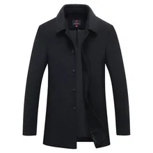 Новинка, зимнее шерстяное длинное пальто, мужское, приталенное, повседневное, толстое пальто, Мужская теплая ветровка, Тренч, куртка, пальто, однобортное, черное