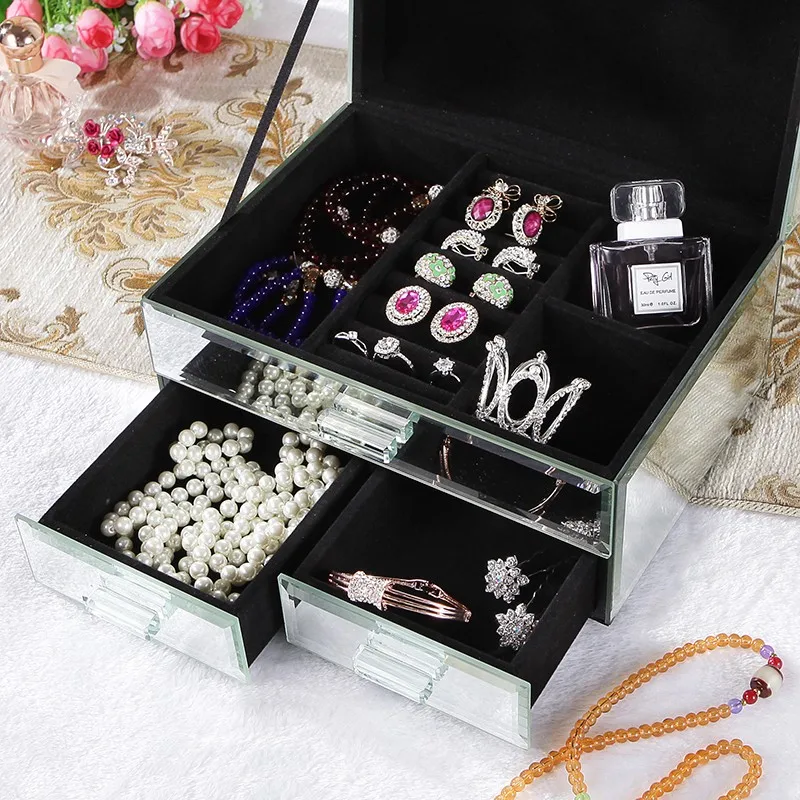 Роскошные полноценно glassjewelry коробка для хранения подарок на день рождения Essentials Многофункциональный слой ювелирных изделий storagebox Организатор