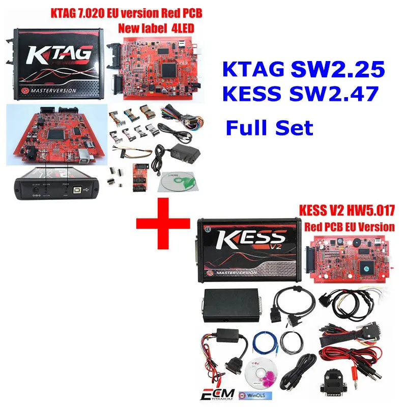 KESS V2.47 V5.017 Версия ЕС онлайн Версия KTAG 2,25 V7.020 4LED Красный PCB KESS V2 V5.017 красный KTAG 7,020 без жетонов - Цвет: KESS KTAG Red