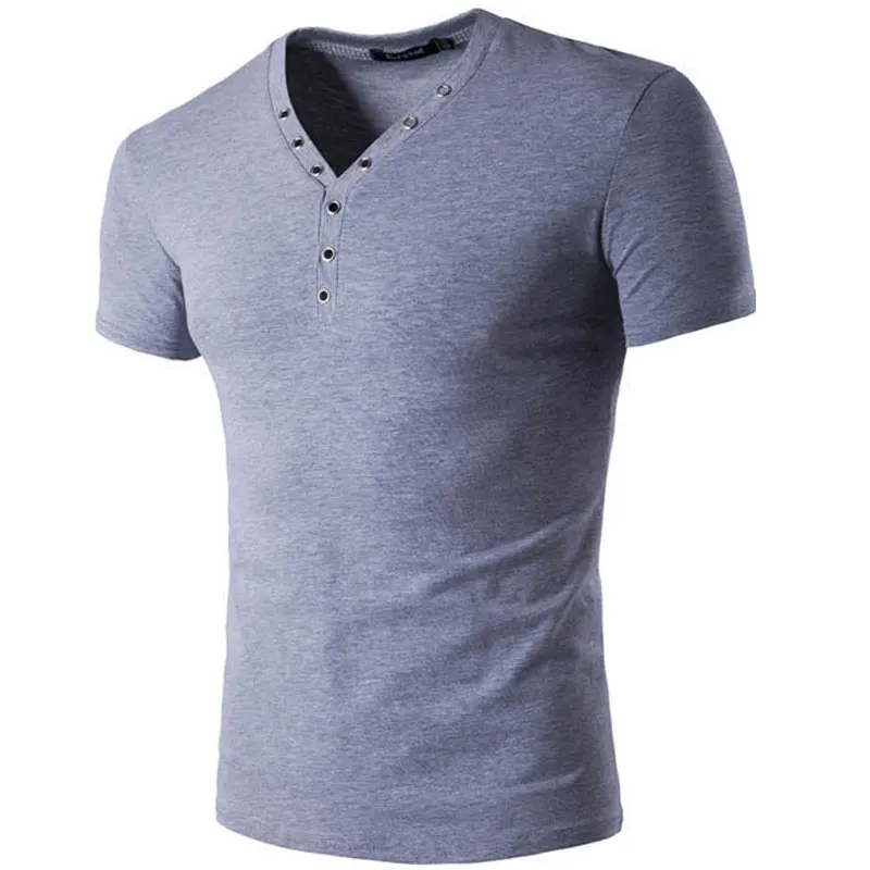 Футболка мужская базовая с V образным вырезом хлопковая приталенная короткими