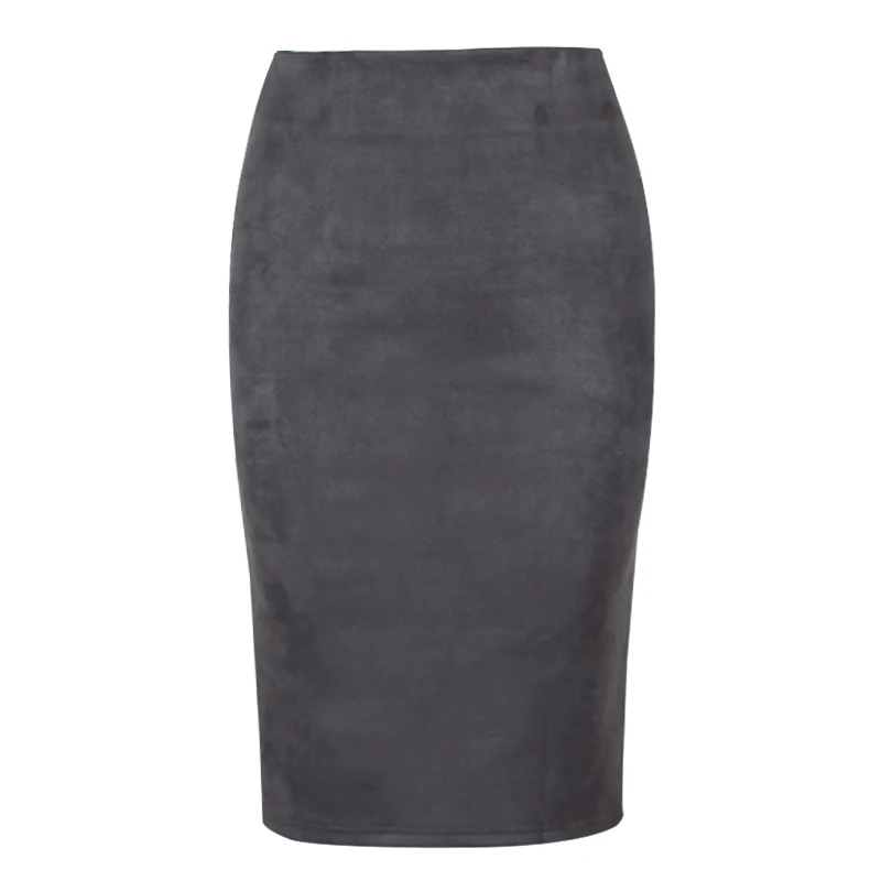 Женские модные эластичные Высокая талия офис, женское облегающее юбки Saias Сексуальная многоцветная замшевая миди юбка-карандаш - Цвет: Серый