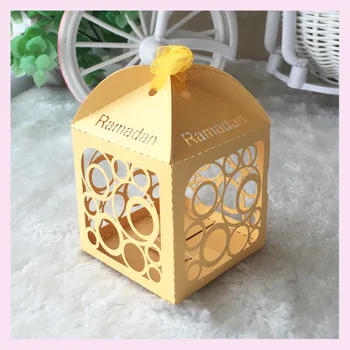 

50pcs /lot Free shipping laser cut pearl paper ramadan decorations box happy Eid decorations favours happy eid party decorations
