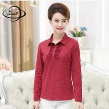 YAUAMDB женская рубашка-поло Весна Осень размер cotton Хлопок Женский горошек длинный рукав тройник женский воротник поло y55