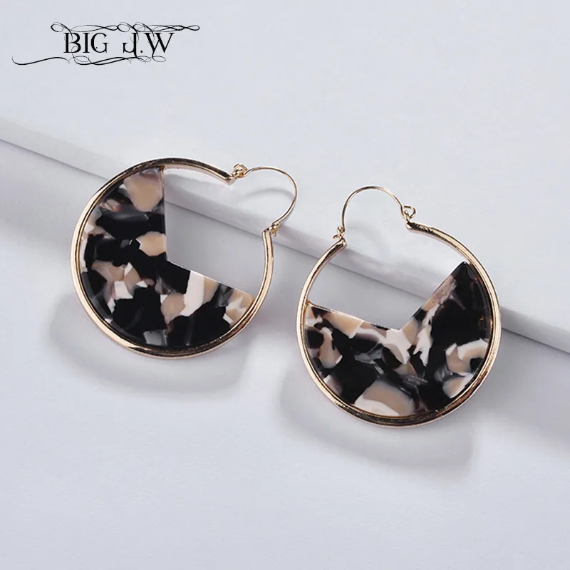 BIG J.W Women Fashion Drop Earring Geometric Round Earrings Acetate Resin Big Hyberbole Statement Korean Jewelry | Украшения и
