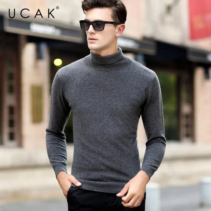 UCAK, брендовый мужской свитер, классический, Повседневный, Pull Homme, чистый мериносовый шерстяной пуловер для мужчин, Осень-зима, кашемировый свитер с высоким воротом, U3004