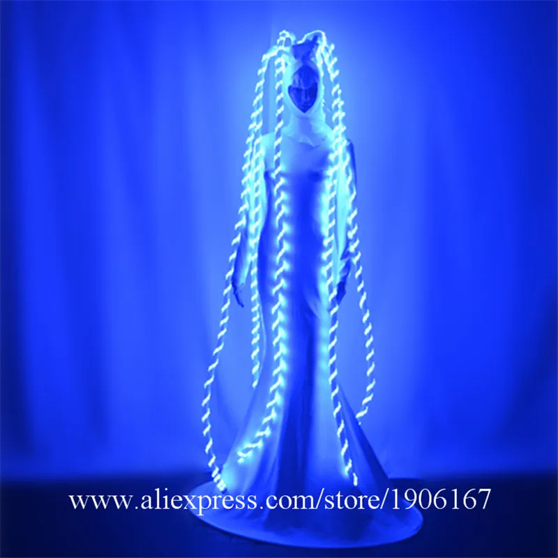 Party wears long dress dj ds show outfits singer performance clothe RGB colorful led costume luminous glowing skirt hairs dj4