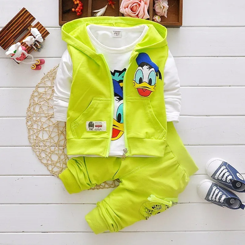 Комплекты одежды для мальчиков детская верхняя одежда с рисунком Дональда Дака куртка с капюшоном комплекты спортивной одежды осенний хлопковый костюм из 3 предметов