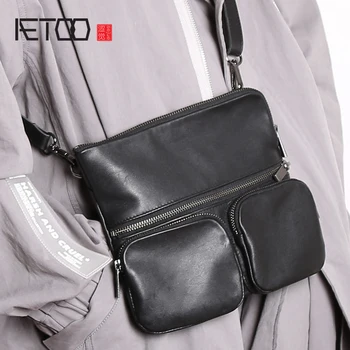 

AETOO Handmade oblique cross-shoulder Baotou layer cowhide casual bag men small leather bags