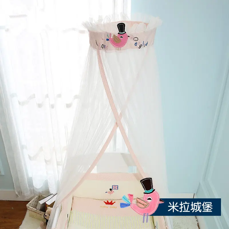 Вышивка мультфильм большой размер кроватки сетка Круглый купол детская кровать с противомоскитной сеткой принцесса детская кровать навес для мальчиков палатка для девочек шторы - Цвет: milachengbao