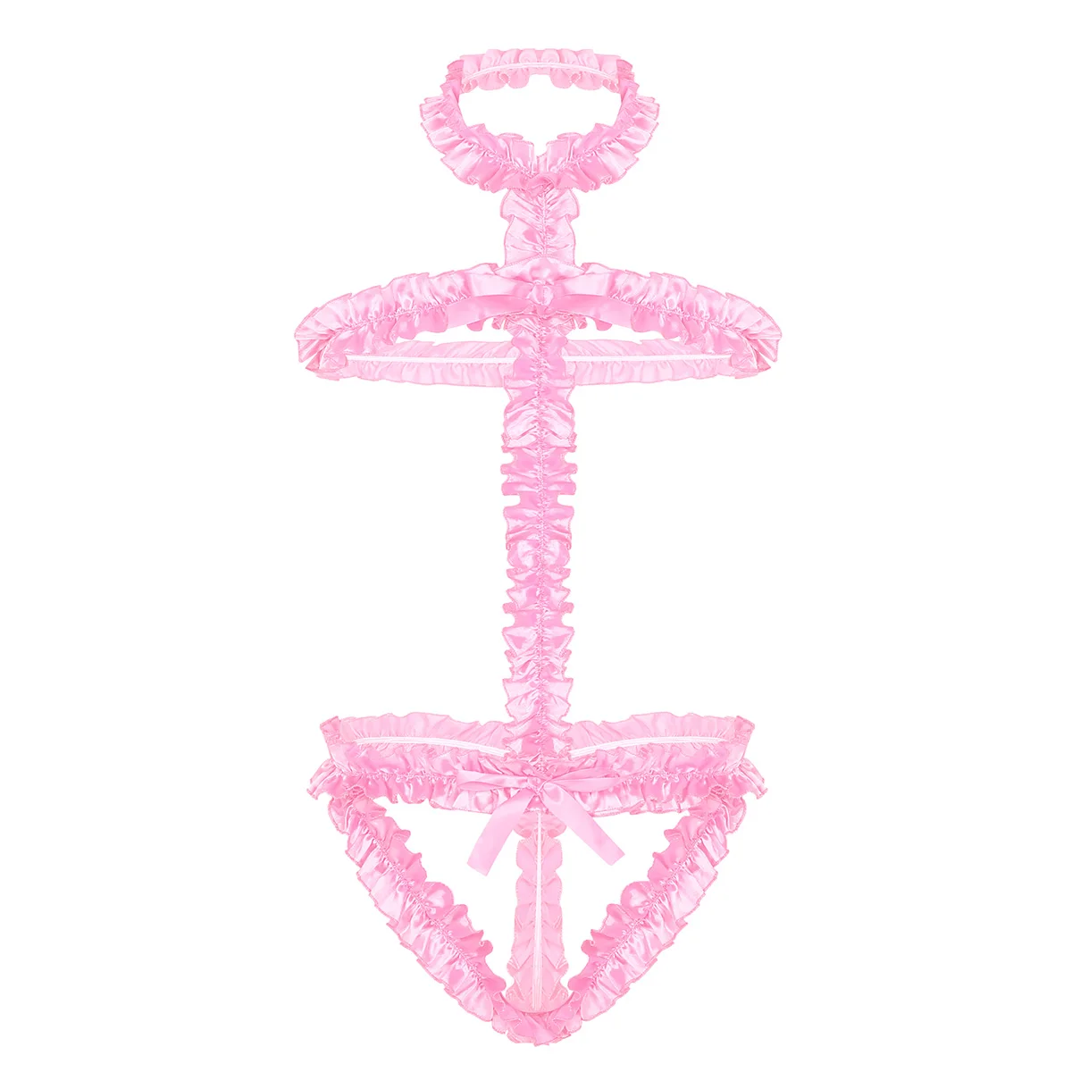 Tiaobug Для мужчин женскую одежду, костюм для взрослых, бретельки, открытая спина с оборками у Сисси ремни для нижнего белья сексуальное мужское нижнее белье для геев вибратор - Цвет: Pink